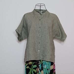 EILEEN FISHER Organic Linen Delave Blouse Size SP